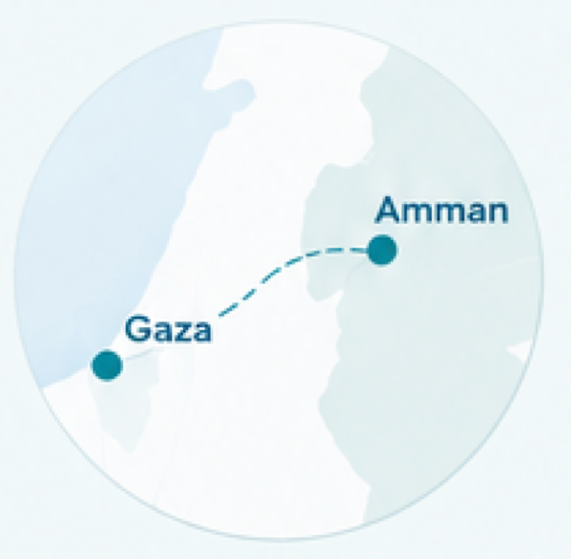 Karte mit Route von Gaza nach Amman